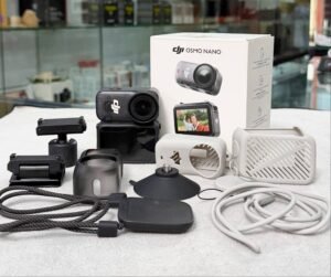 DJI Osmo Nano 4K gimbal camera with 128GB storage, screen protector, and silicone case – excellent condition