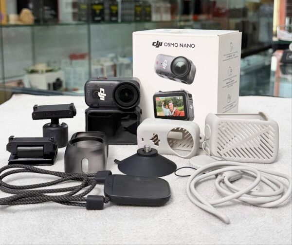 DJI Osmo Nano 4K gimbal camera with 128GB storage, screen protector, and silicone case – excellent condition